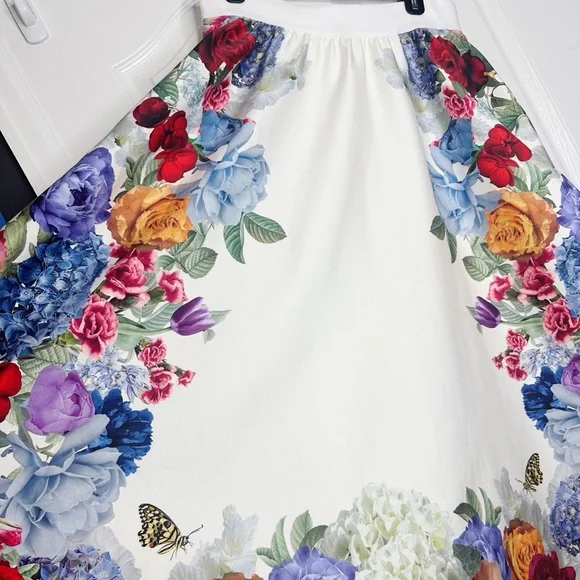 Alice + Olivia Earla Floral Flare Midi Skirt Garden Brunch Size 10 NWT - Picture 6 of 15